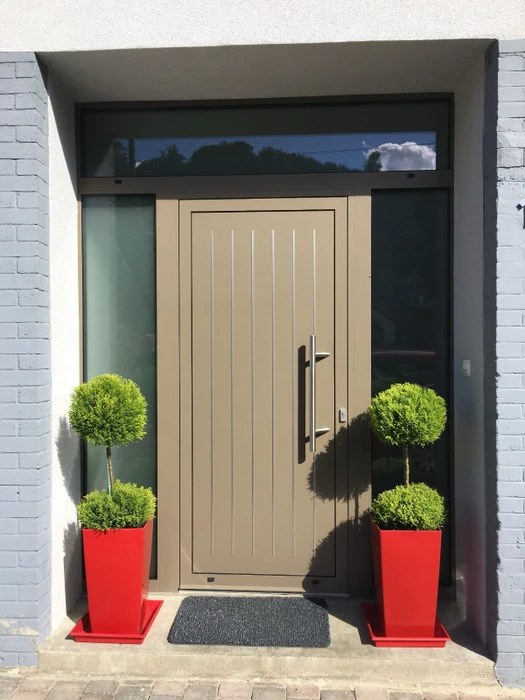Porte d'entrée parisienne haussmannienne au numéro 12, en bois peint vert foncé, style classique