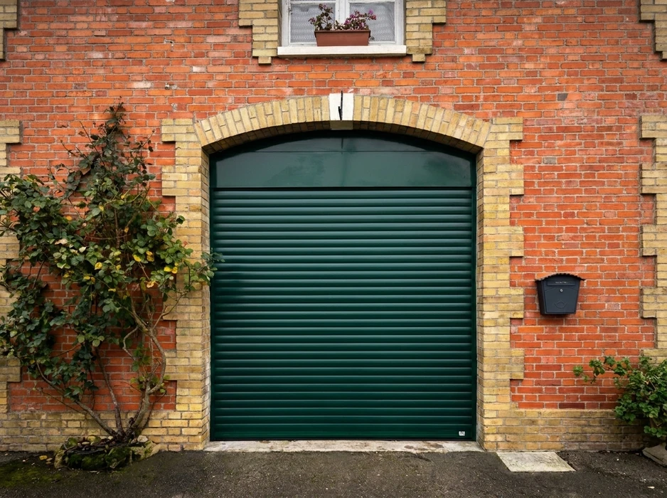 Façade extérieure d'un garage en béton enduit blanc